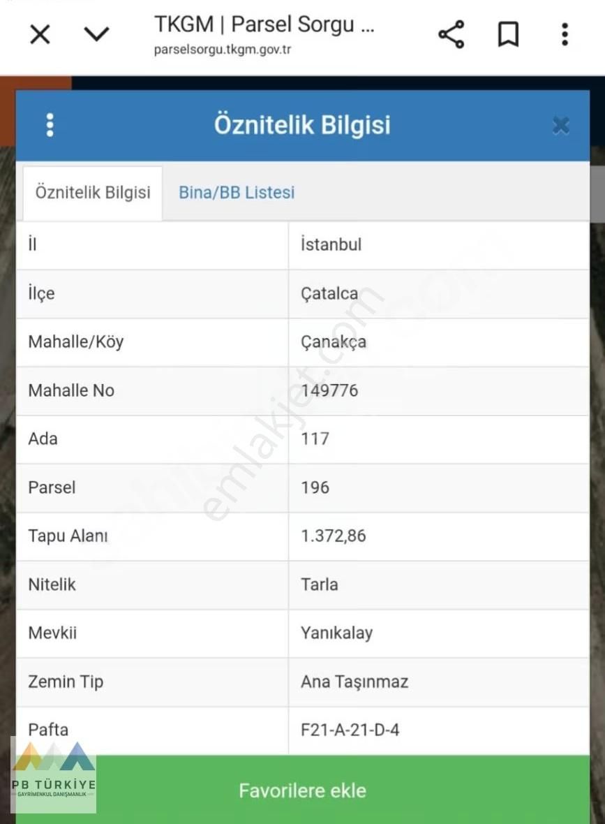Çatalca Çanakça'da Tek Tapulu Satılık Tarla !