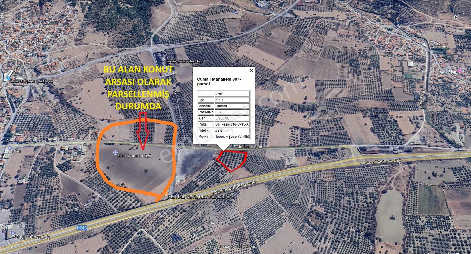 Komutan Emlaktan Kınık Cumalı Da 5950 M2 Yol Üzeri Zeytinlik