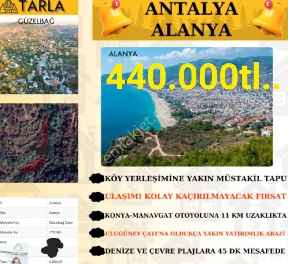 Antalya Alanya Güzel Boğ.zafer De 2690 Metrekare Tarla Acil Satılık