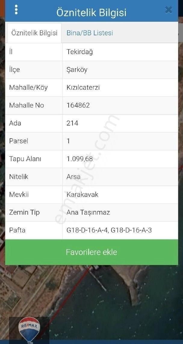 Tekirdağ Şarköy Kızılcaterzi Mahallesinde Ful Deniz Manzaralı İmarlı Arsa Satılık