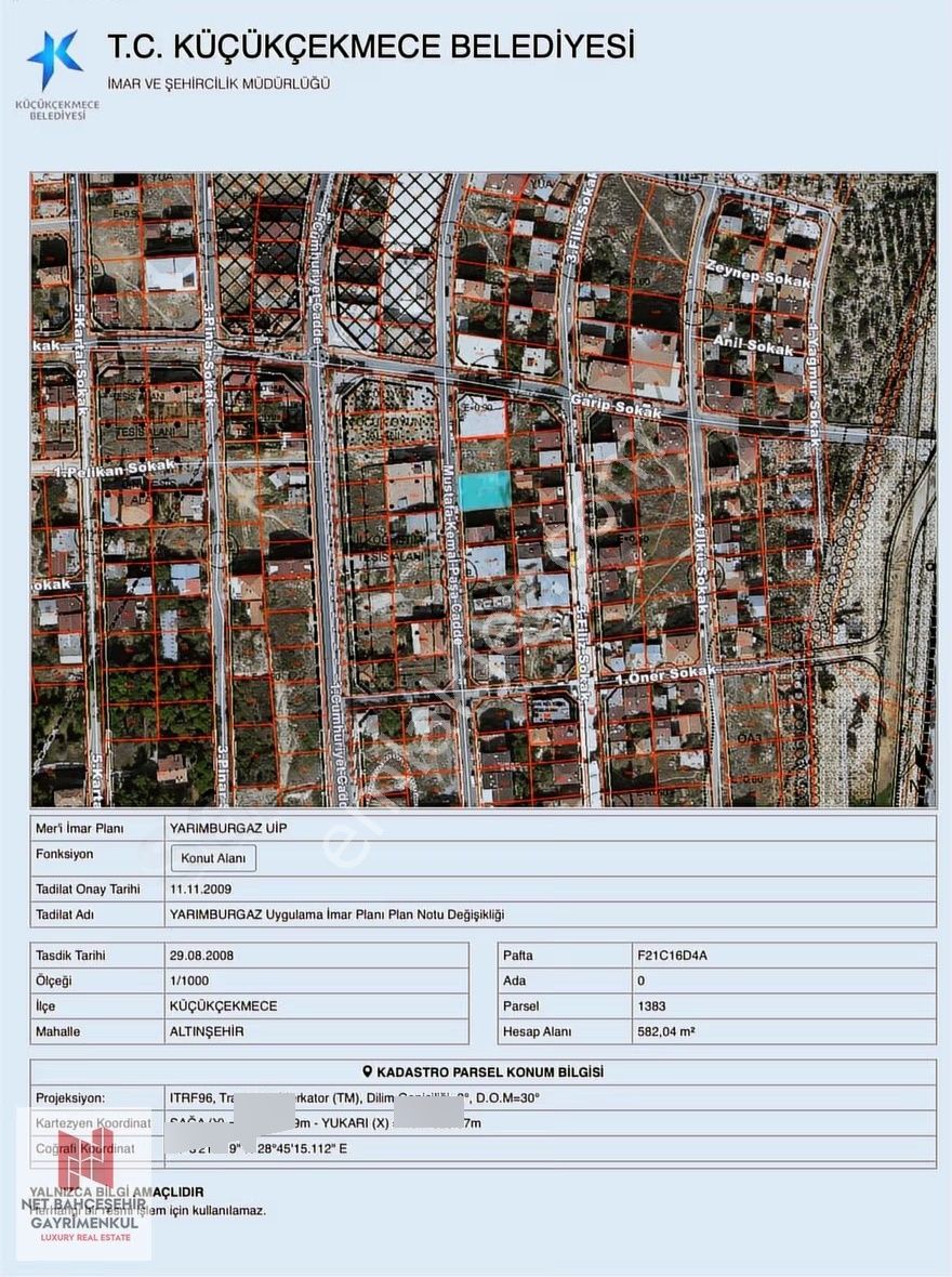 Satılık Arsa Ticari + Konut İmarlı Cad. Üstü 1/2 Hisseli 293m2