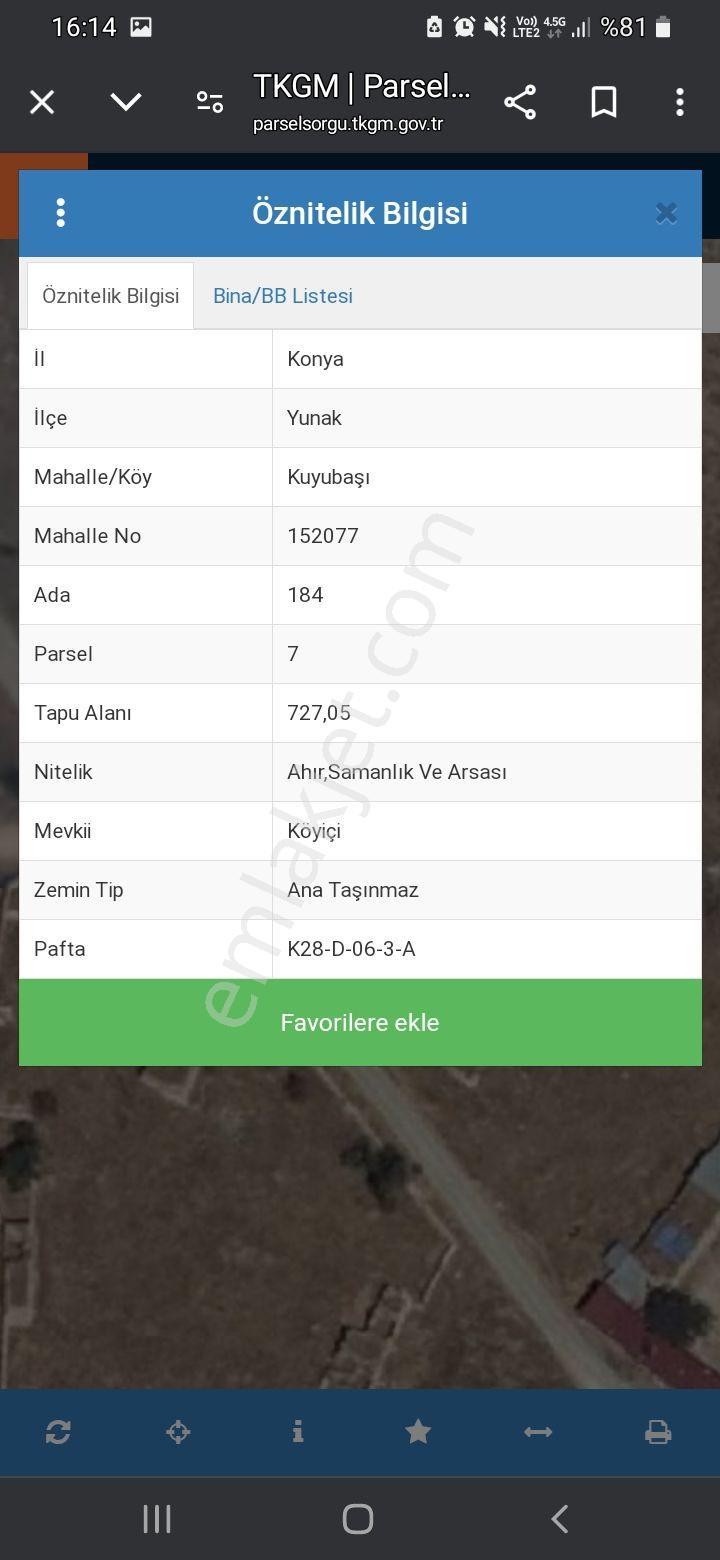 Konya Yunak Kuyubaşı Mahallesi'nde Tek Tapu 1454 M² Villa Arsasi - Görsel 9