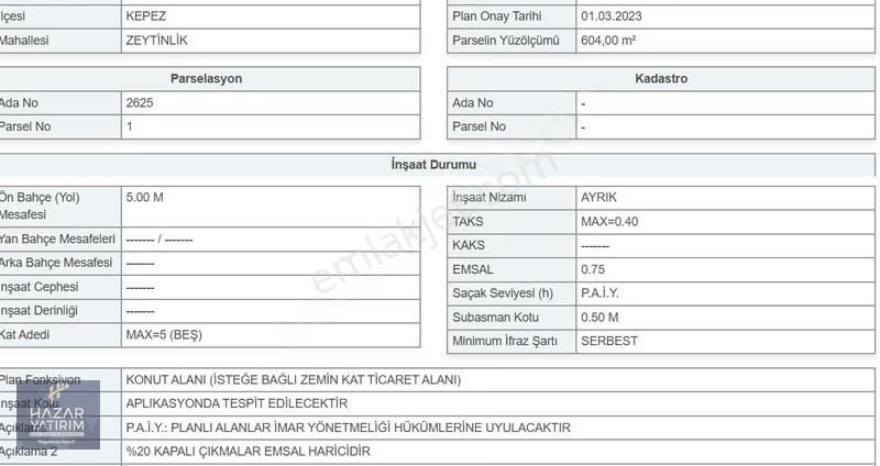 Hazar Yatırım'dan İmarlı Arsa Zeytinlik Mahallesi, Kepez - Görsel 4