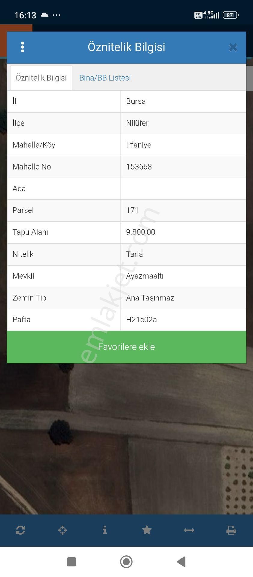 Nilüfer İrfaniye Mahallesi Satılık 9.800 Mt Tarla