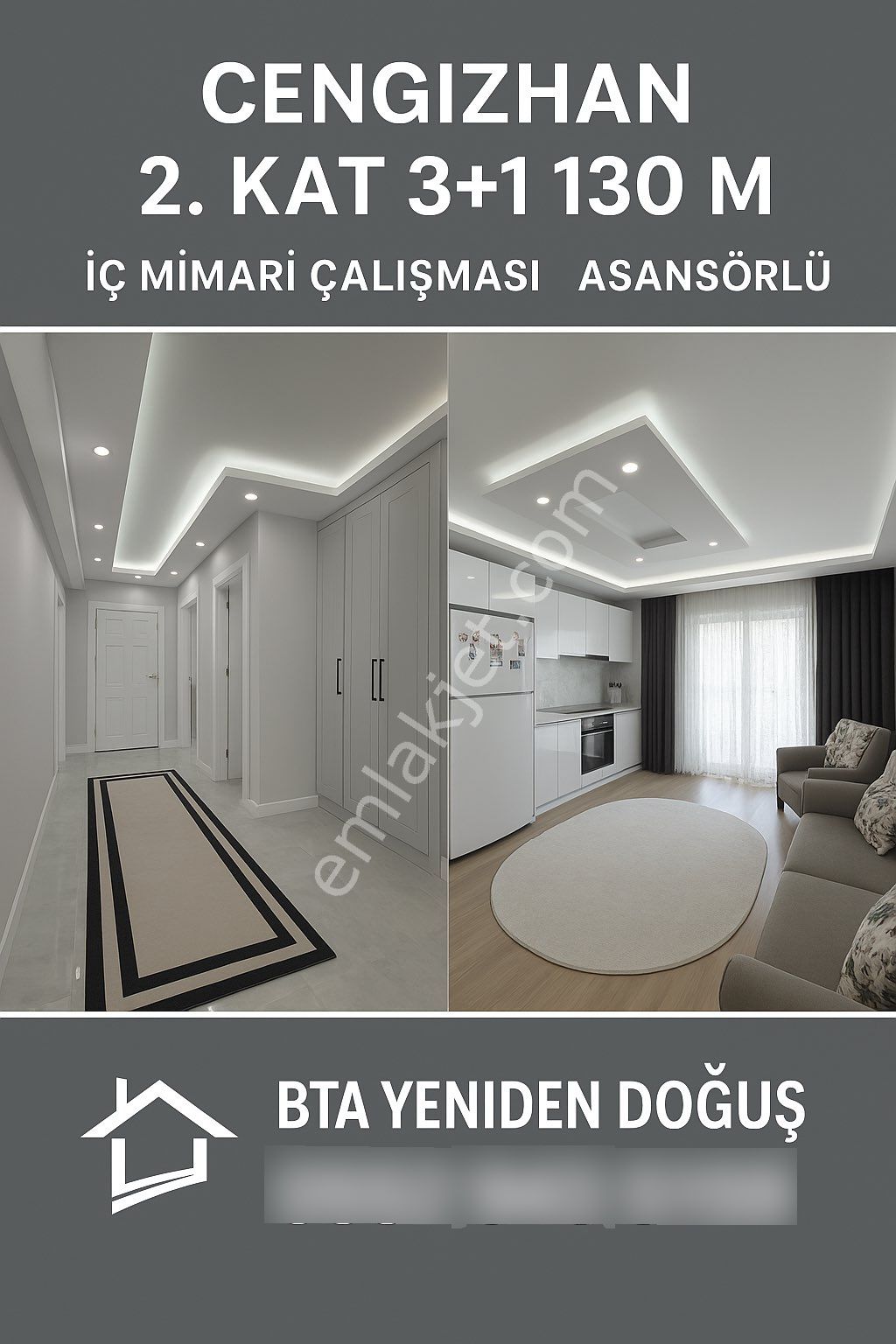 Cengizhan’da İç Mimari Çalışması Natoyolu’na 200 Metre Satılık Daire