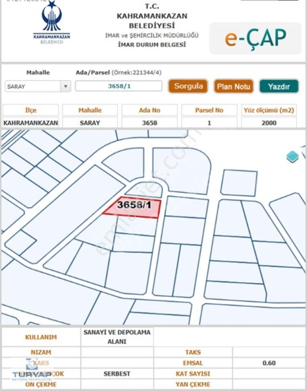 Saray Satılık 905m Sanayi Arsa Hissesi - Görsel 3