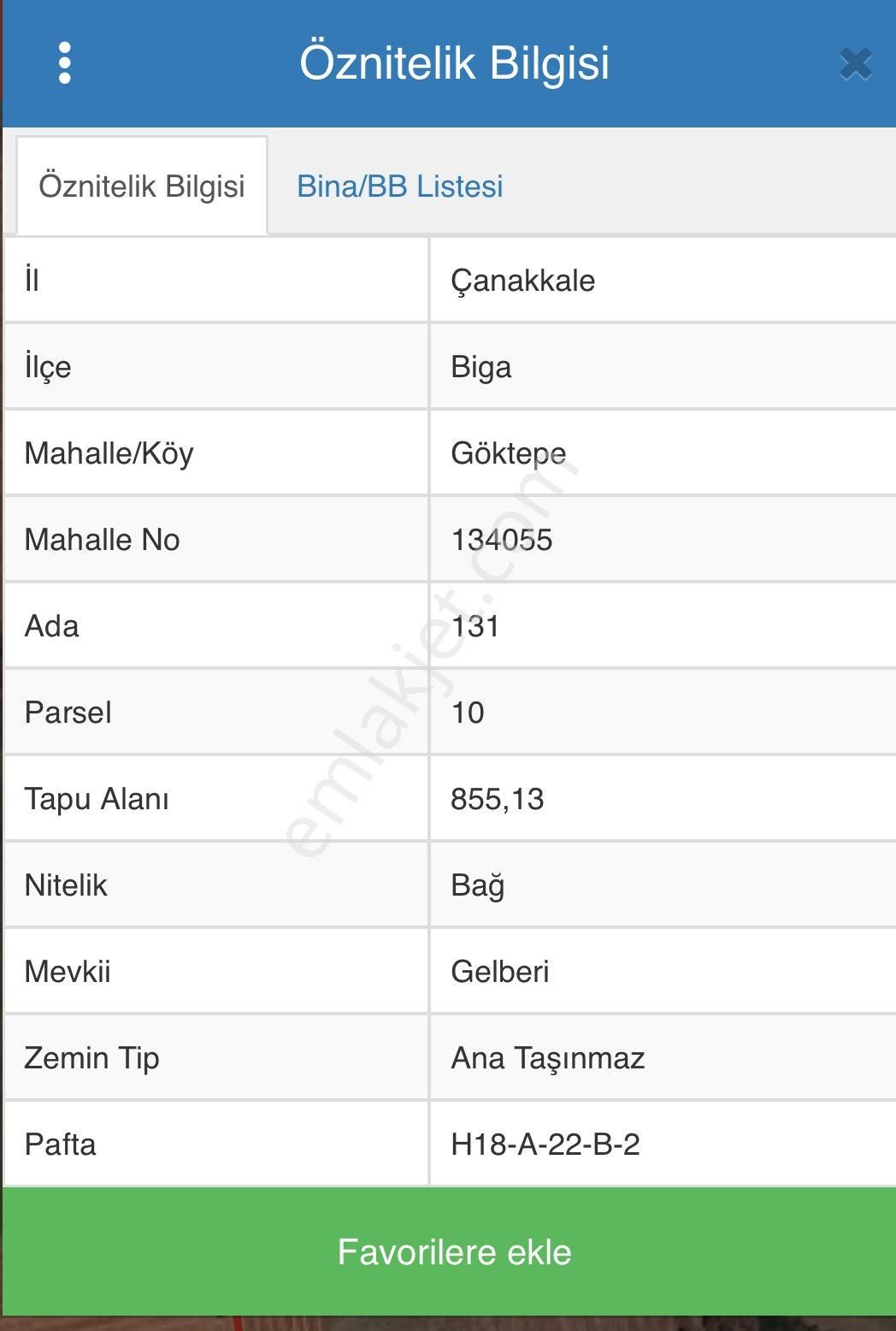 Çanakkale Biga Göktepe’de Satılık Bağ