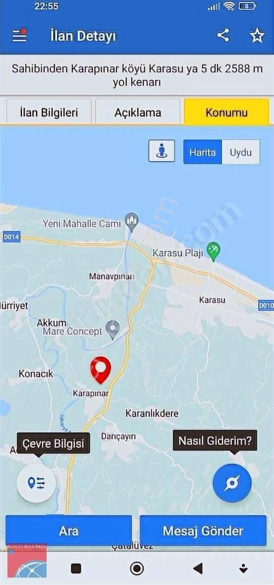 Sakarya Karasu Karapınar Köyü 2588 M Denize 5 Dk Güzel Konumlu - Görsel 2