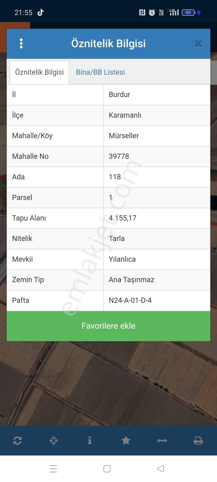Burdur Karamanlı Mürseller 4200 M2 Yatırımlık Tarla