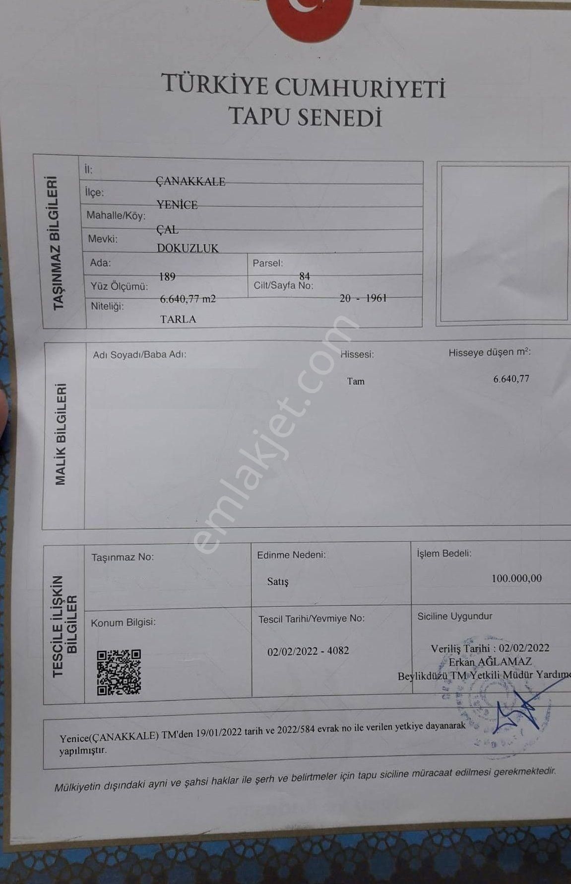 Çanakkale Yenice Çalköy 6.640 M² Müstakil Tarla, Kadastro Yola Cephe - Görsel 27