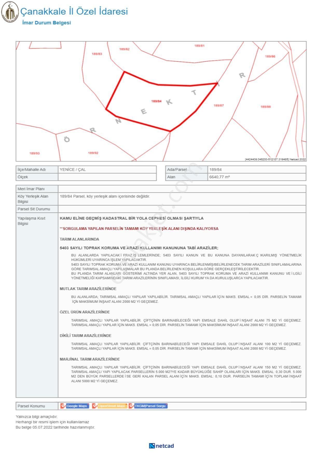 Çanakkale Yenice Çalköy 6.640 M² Müstakil Tarla, Kadastro Yola Cephe - Görsel 26