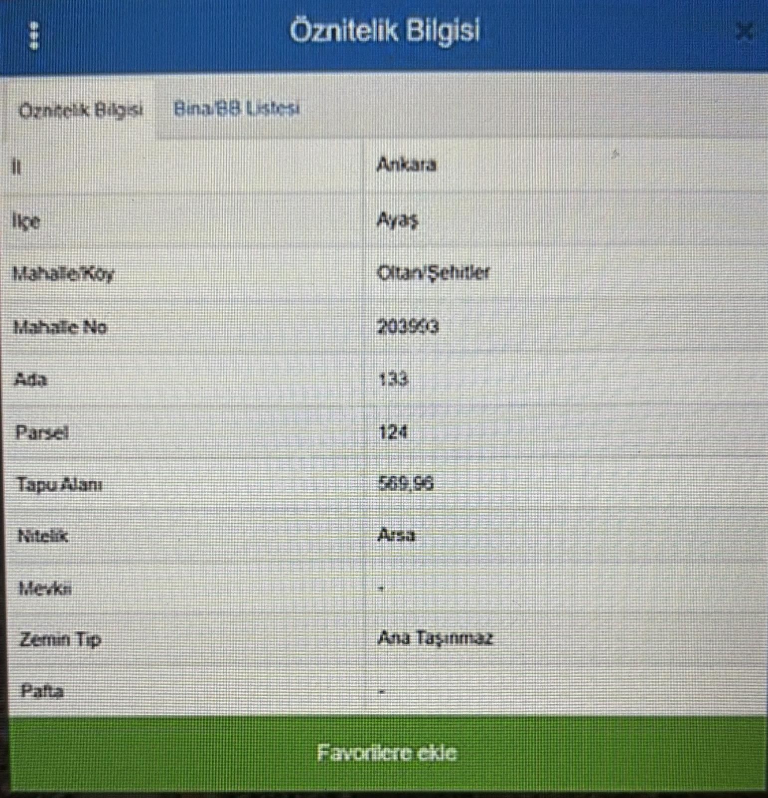Ayaş Oltan/şehitler Mevkiğinde Yatırımlık Arsa