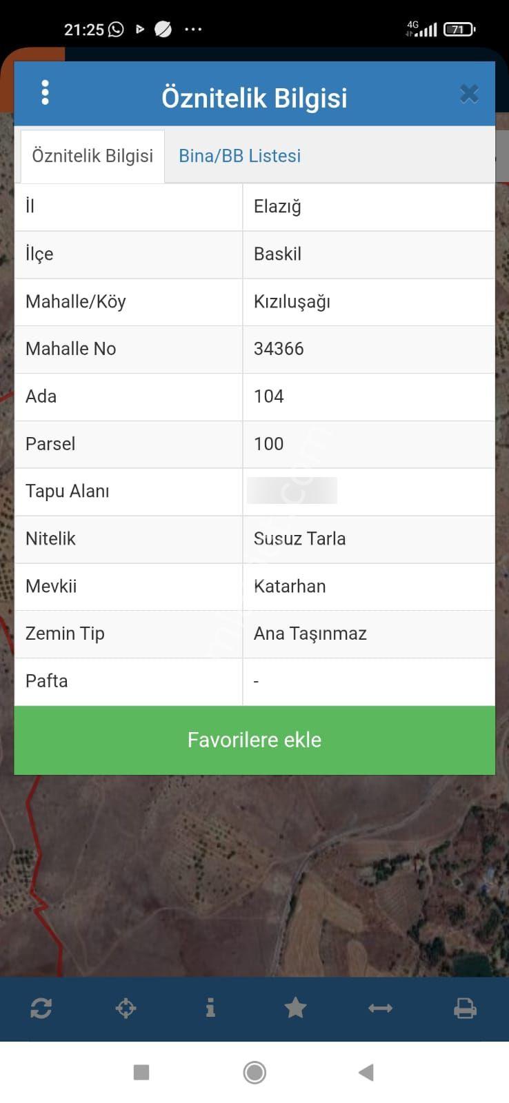 Baskil Kızıluşağında Satılık Tarla