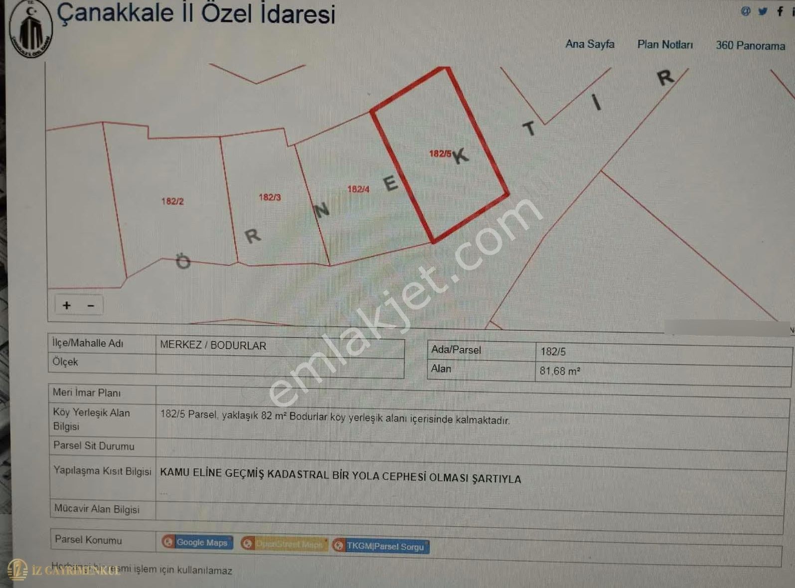 Çanakkale Merkez Köy Bodurlar Köyünde Satılık Arsa