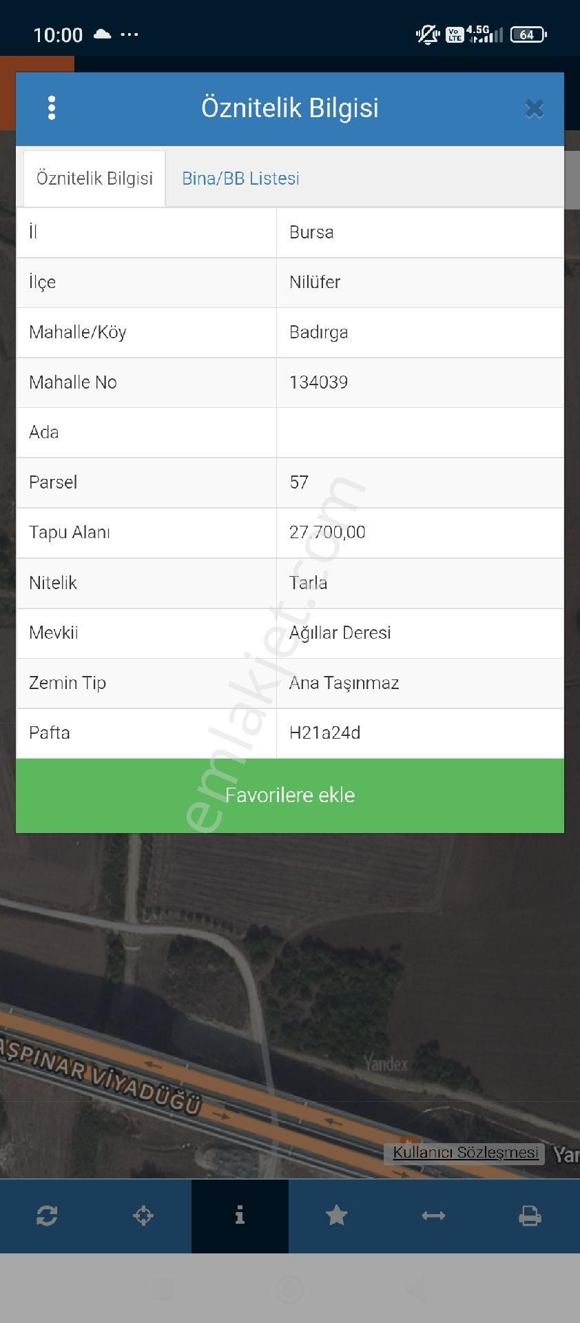 Bursa Nilüfer Badirga Mahallesi Otoban Gişeleri Yanında Satılık 27.700 Mt2 Tarla