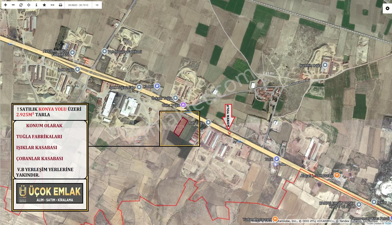 Afyon Üçok Emlaktan Konya Yolu Üzeri 2.925m² Tarla