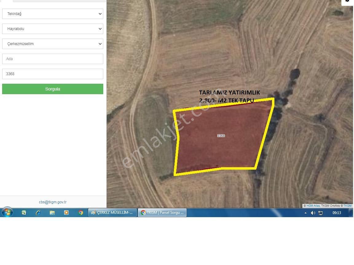 T.dağ Hayrabolu Çerkezmüsellim Köy.yatırımlık Tek Tapu 2.800 M2 Tarla