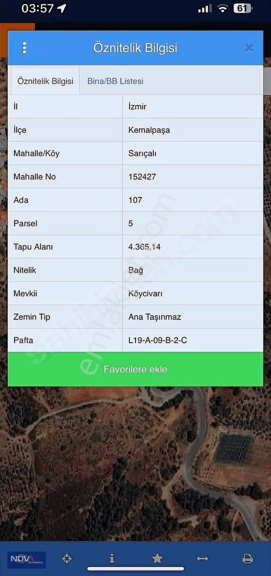 İzmir Kemalpaşa Sarıçalı Mh. Asfalt Yola Cepheli Zeytinlik