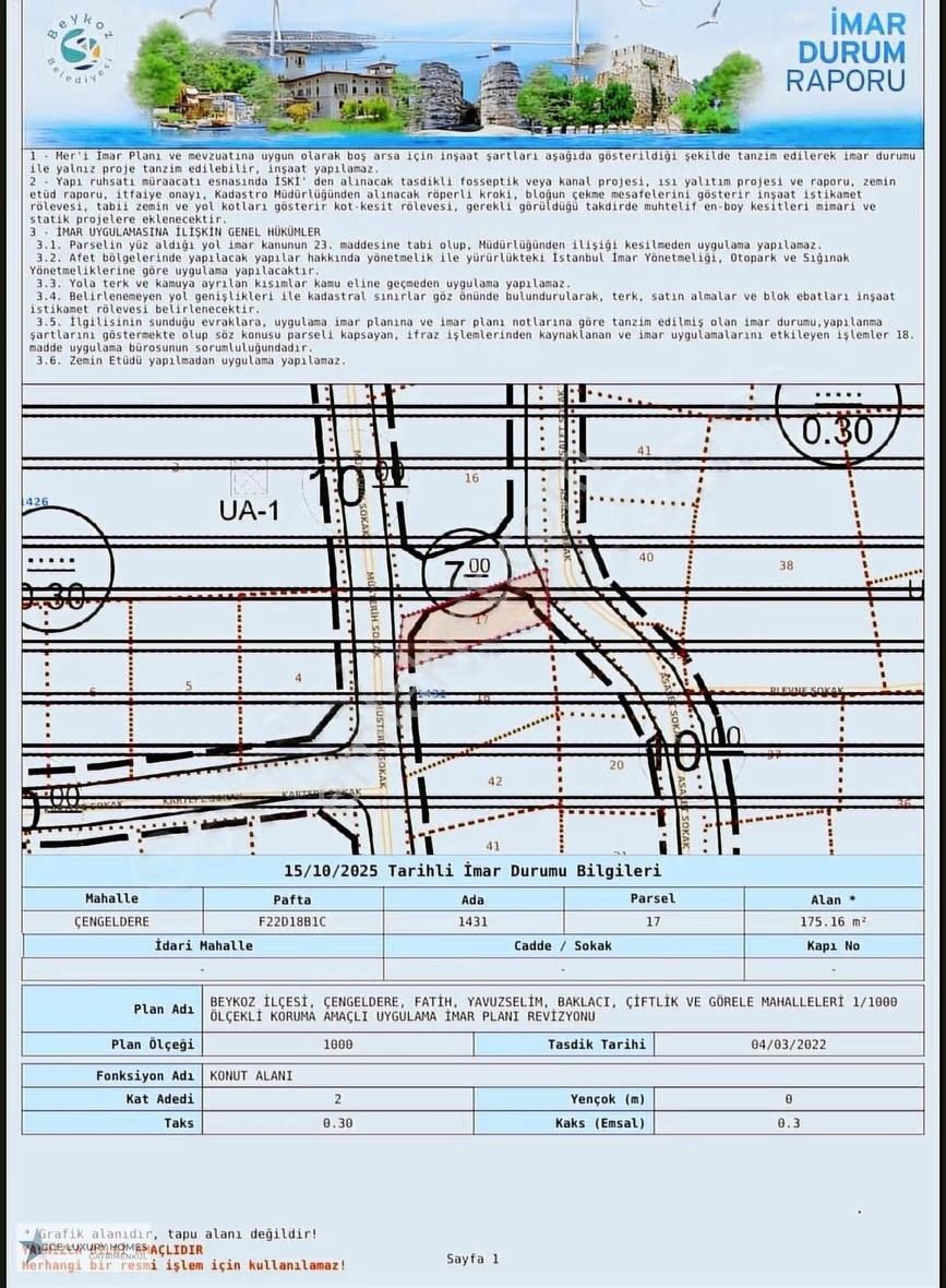 Beykoz Çengeldere,de 175m2 0/30 İmarlı Satılık Arsa
