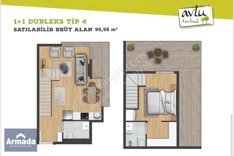 Avlu Torbalı Satılık 1+1 Dubleks Lüks Daire Tip 4