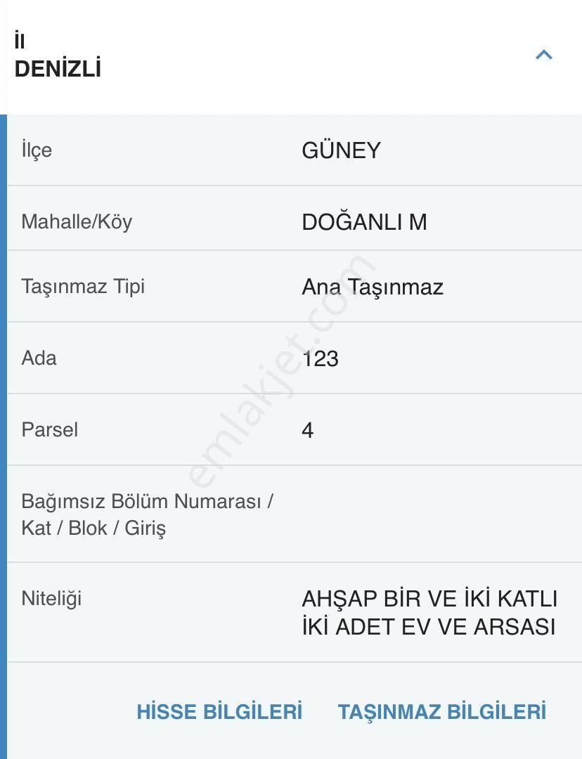 Denizli Güney İlçesi Doğanlı Mahallesinde Satılık Arsa