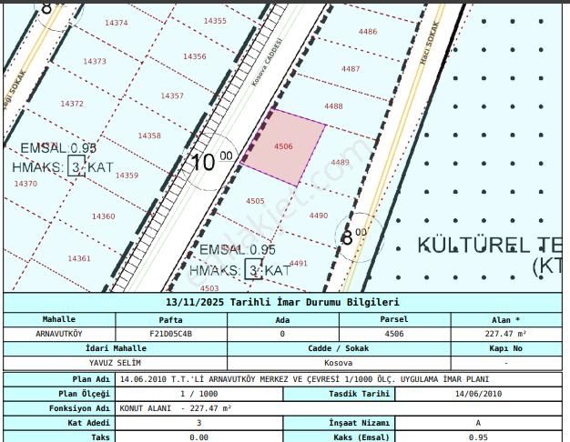 Arnavutköy Yavuzselim Mah Satılık Arsa , 227 M2 Cadde Cephe Müstakil 3 Kat İmarlı - Görsel 2