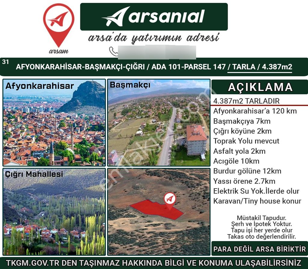 Afyonkarahisar-başmakçı-çığrı-satılık 4387m2-tarla
