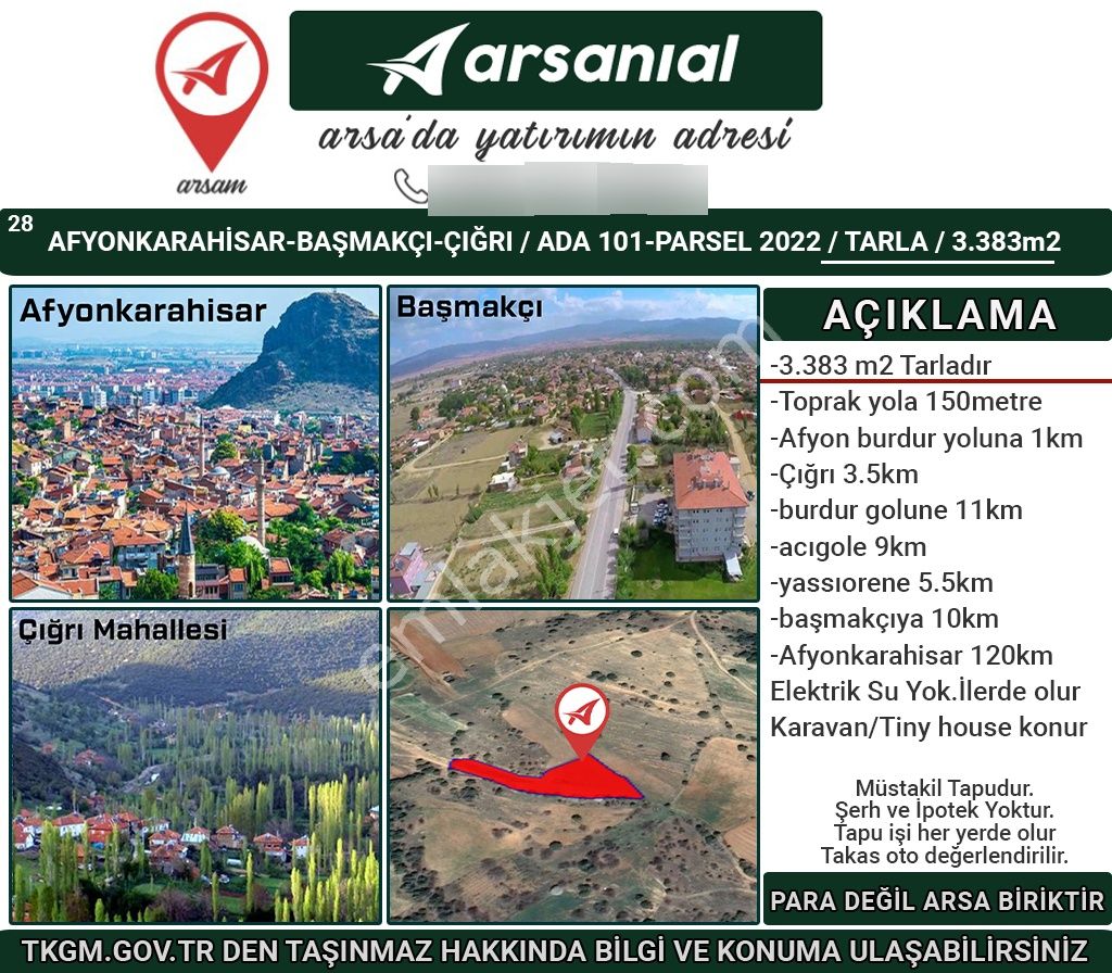 Afyonkarahisar-başmakçı-çığrı-satılık 3383m2-tarla