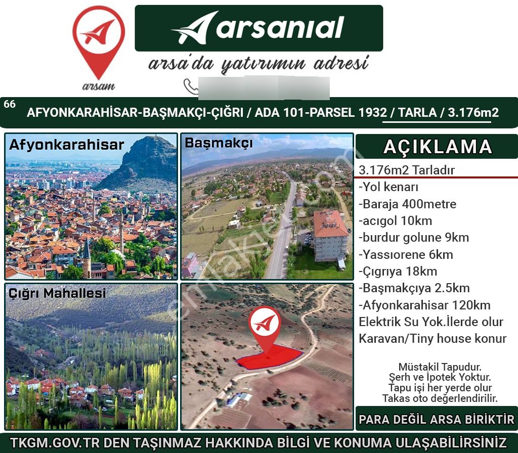 Afyonkarahisar-başmakçı-çığrı-satılık 3176m2-tarla