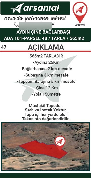 Aydın Çine Bağlarbaşı Satılık 565m2 Tarla - Görsel 20