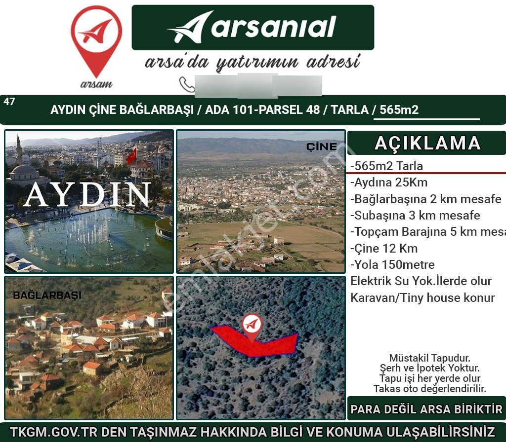 Aydın Çine Bağlarbaşı Satılık 565m2 Tarla