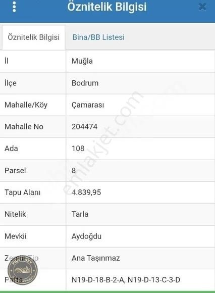 Bodrum Mumcular'da İçerisinde Numaratajlı Evi Olan Satılık Tarla