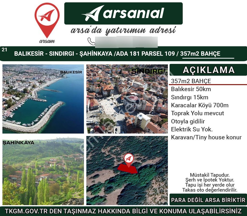 Balıkesir Sındırgı Şahinkaya Satılık 357m2 Bahçe