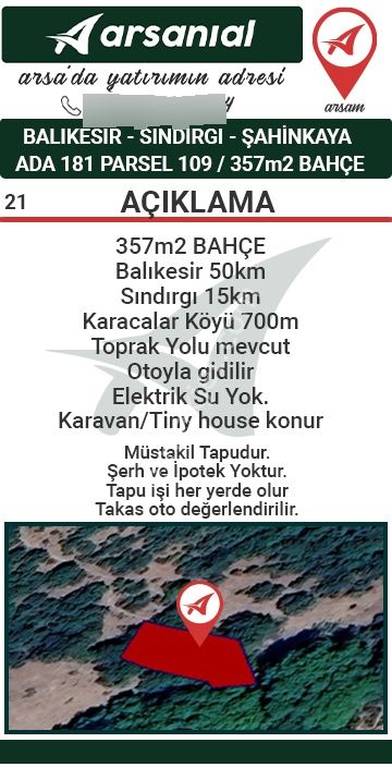 Balıkesir Sındırgı Şahinkaya Satılık 357m2 Bahçe - Görsel 2