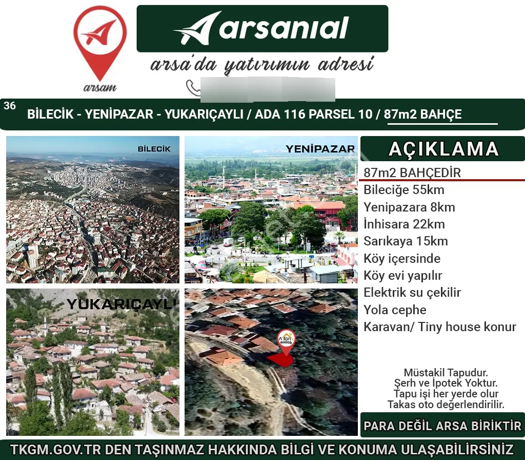 Bilecik-yenipazar-yukarıçaylı-87m2 Bahçe