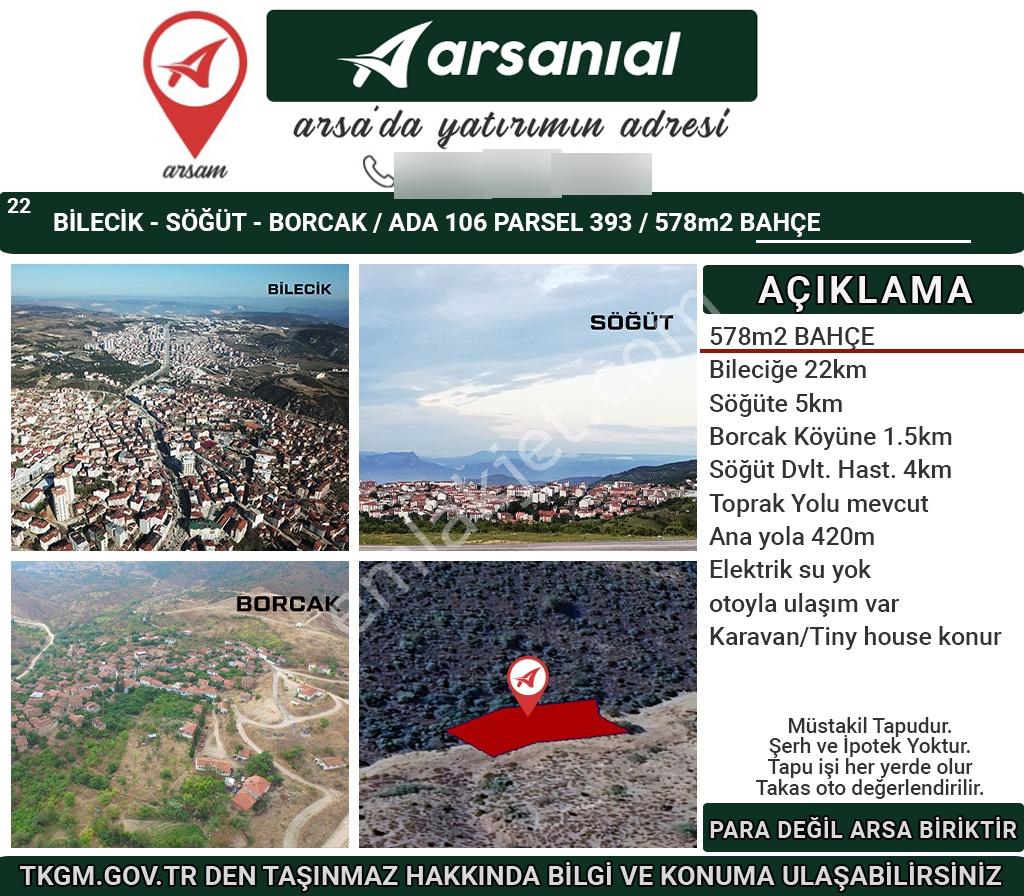 Bilecik-söğüt-borcak-satılık 578m2bahçe