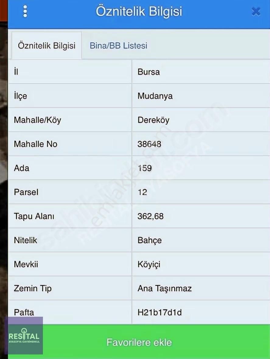 Mudanya Dereköy Köy İçinde Satılık Bahçe