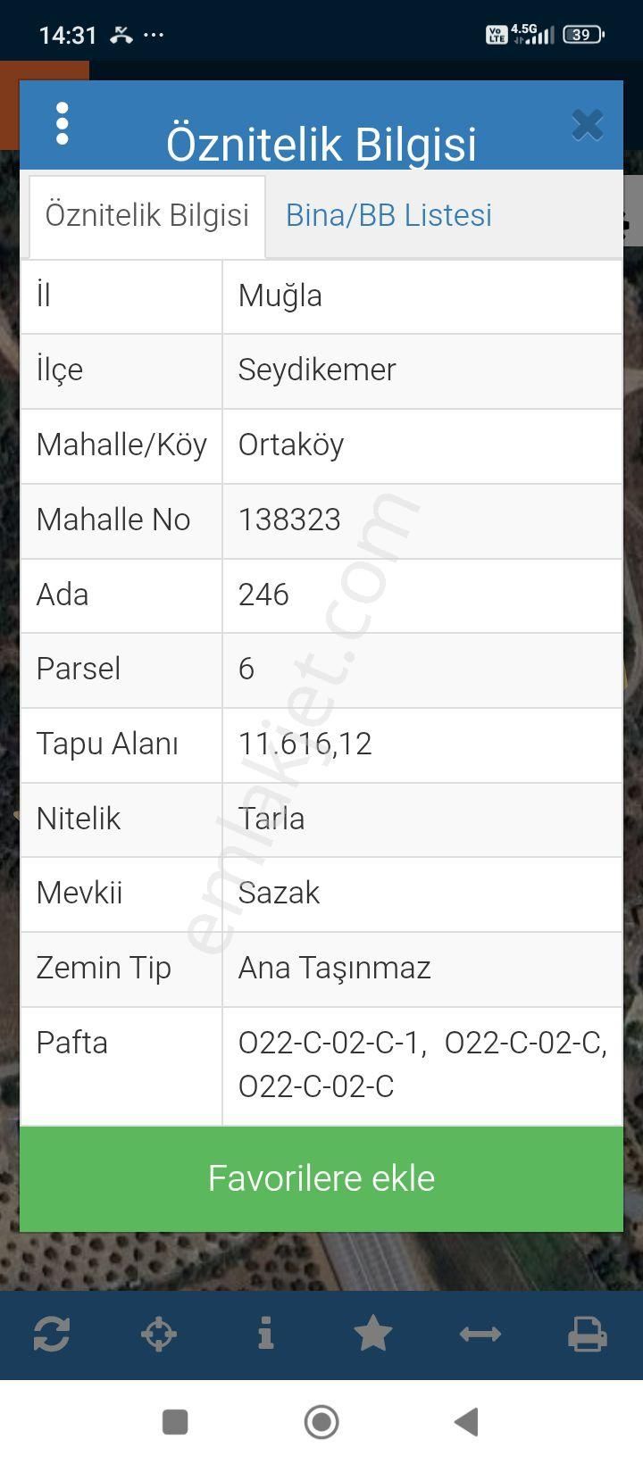 Seydikemer Ortaköy De Satilk 726 M2 Tarla