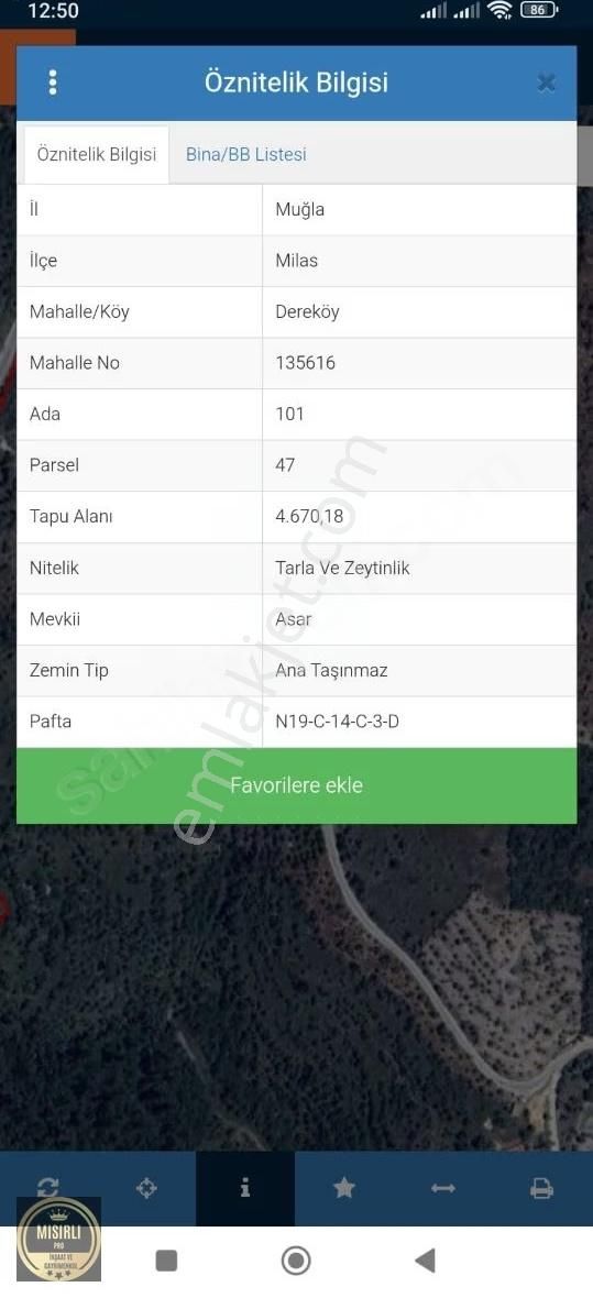 Muğla Milas Dereköyün De Satılık Fırsat Arazi