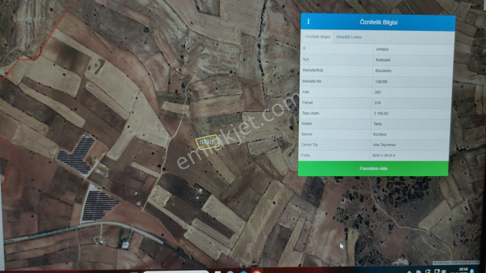 Antalya Korkuteli Büyükköyde 2196m² Satılık Yatırımlık Arazi