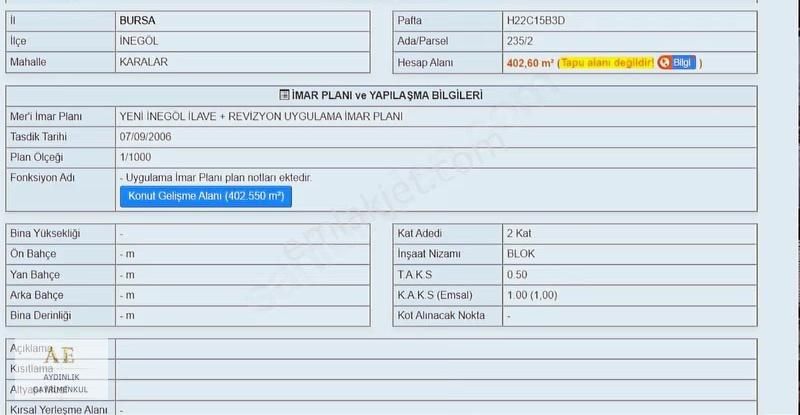 Aydınlık Emlaktan Karalarda Köşe Başı Villalık 400m² Arsa - Görsel 2