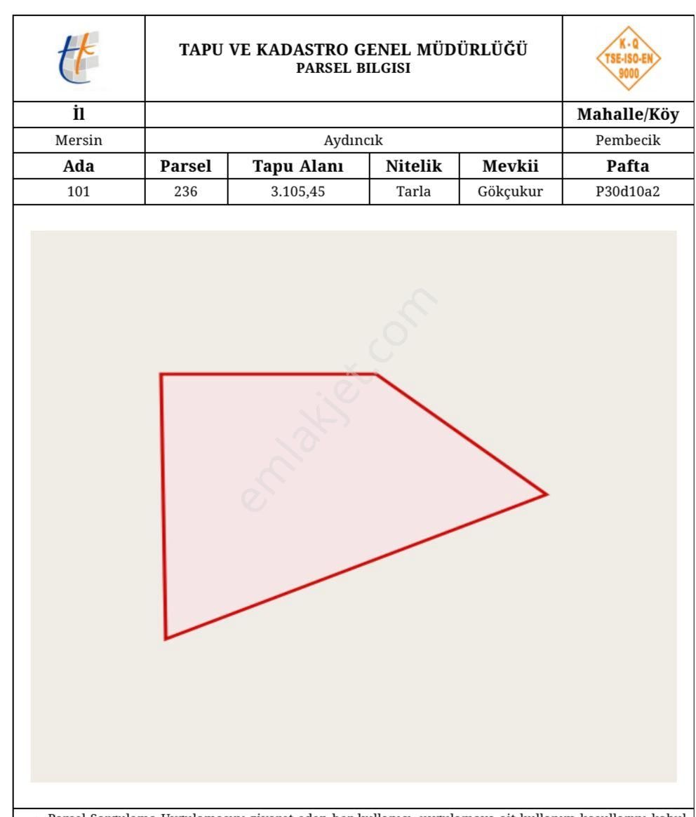 Aydıncık Gökçukurda Müstakil Tapulu Satılık Tarla
