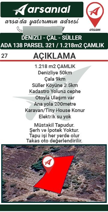 Denizli-çal-süller Satılık-1218m2 Çamlık - Görsel 2