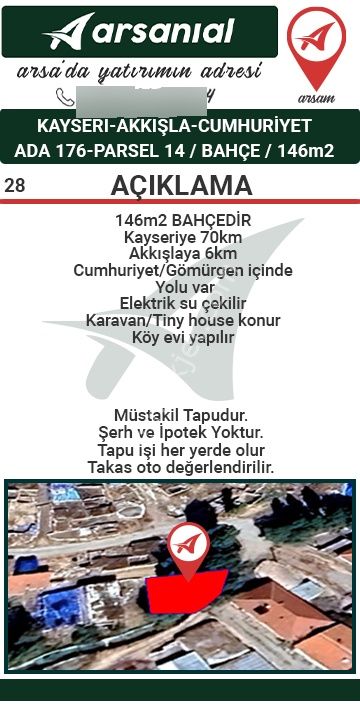 Kayseri Akkışla Cumhuriyet Mah. Satılık 146m2 Bahçe - Görsel 2
