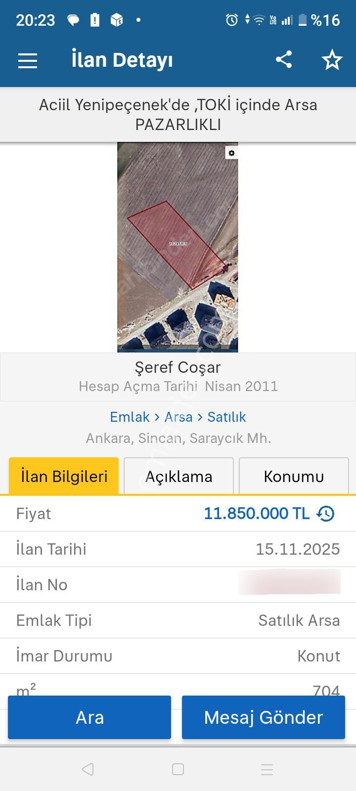 Yenipeçenek -toki Arsa