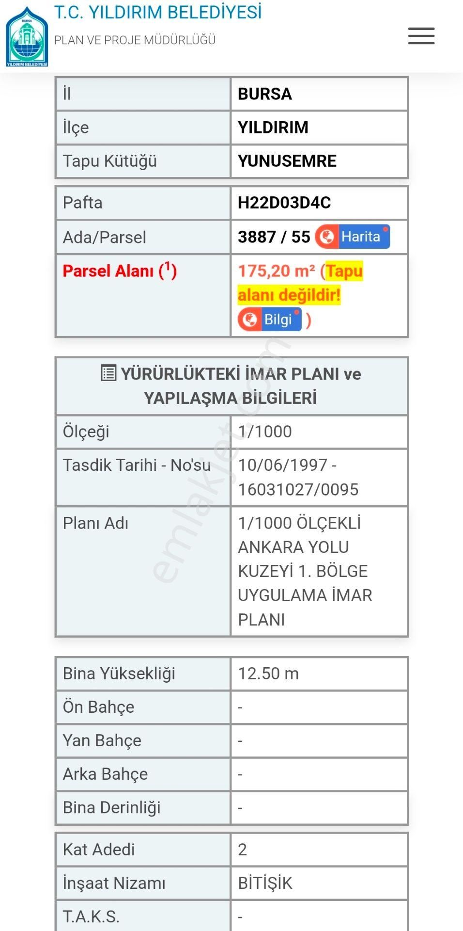 Bursa Yıldırım Yunusemre Mahallede Satılık Sanayi İmarlı 175m2 Köşe Arsa - Görsel 7