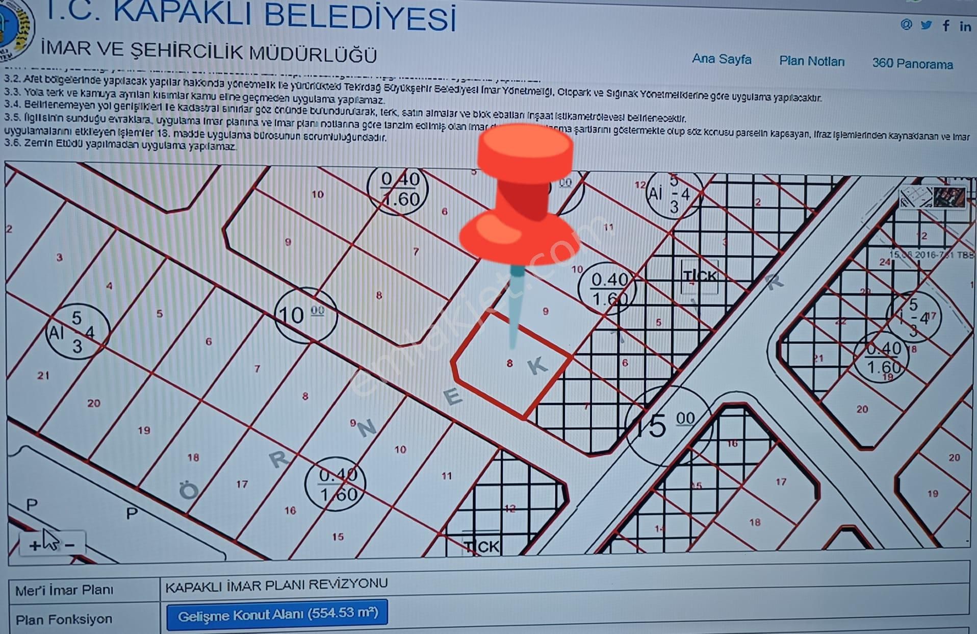 Kapaklı Merkezde Satılık 555 M2 İmarlı İfrazlı Arsa - Görsel 2