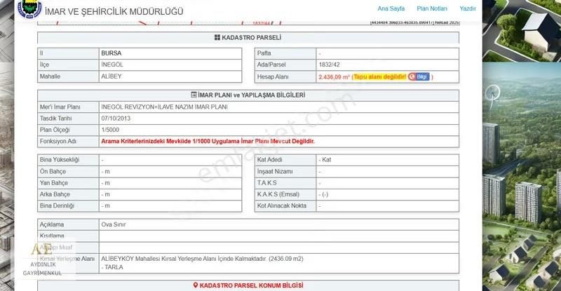 Alibey Köyde/ Köy Mücavir Alanı İçinde Satılık Tarla 2.436m² - Görsel 7