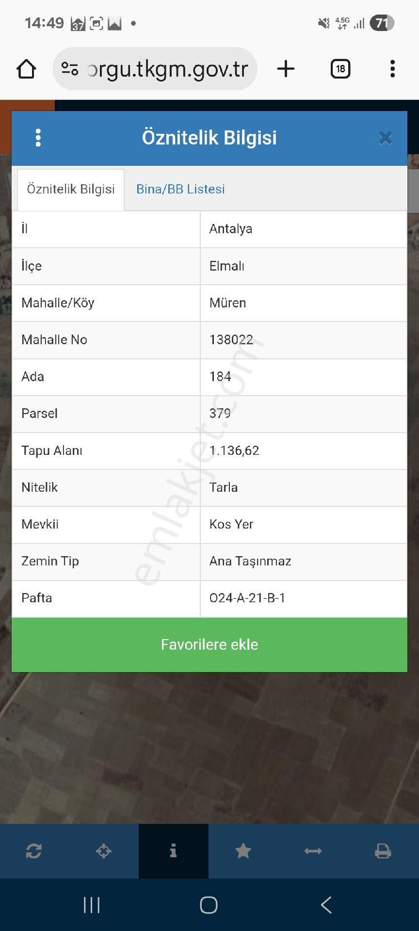 Elmali Müren De Satılık Tarla - Görsel 2