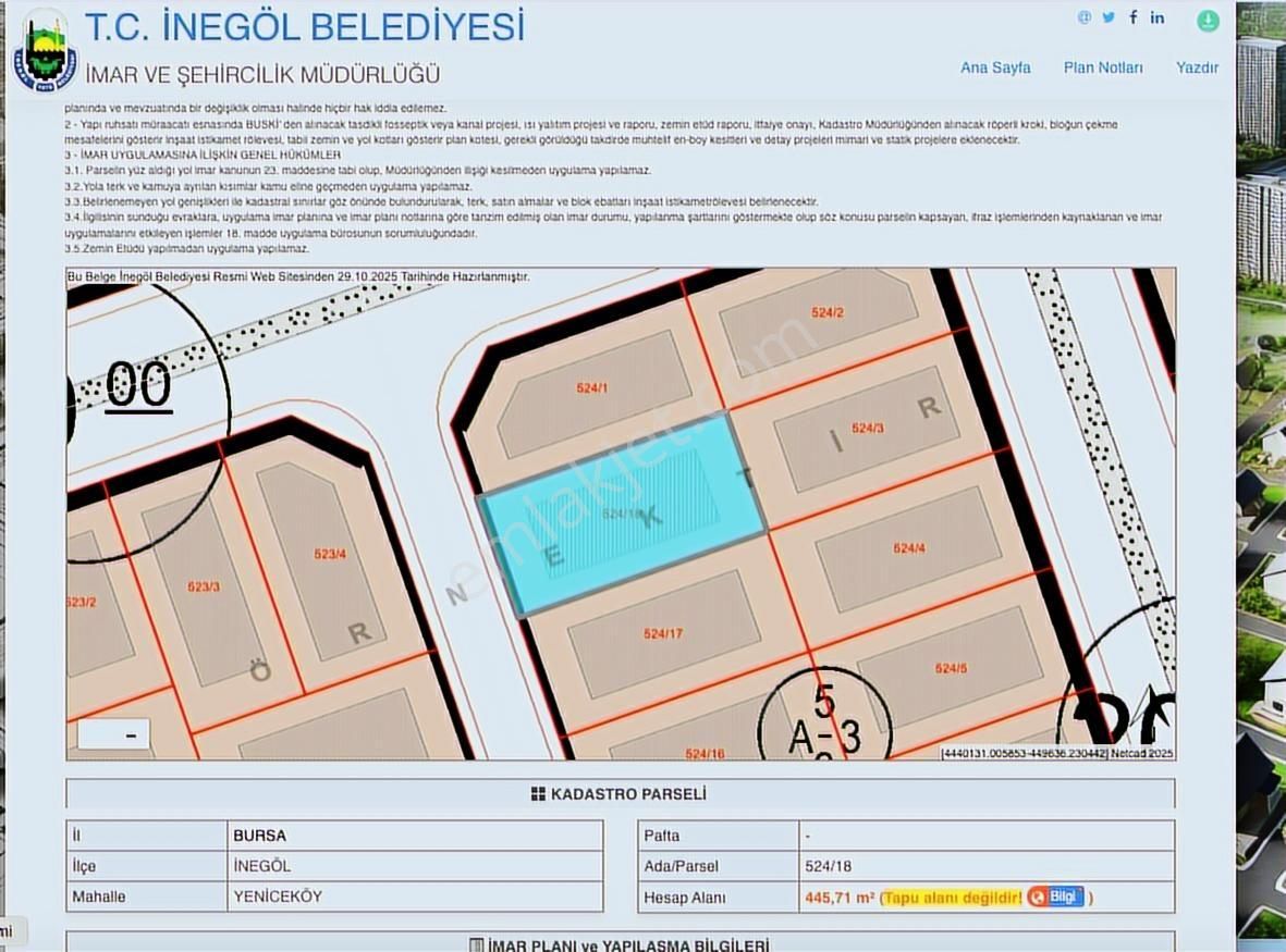 Yenice Köy Mahallesi.nde 445 M2 3 Kat İmarlı Satılık Arsa - Görsel 6